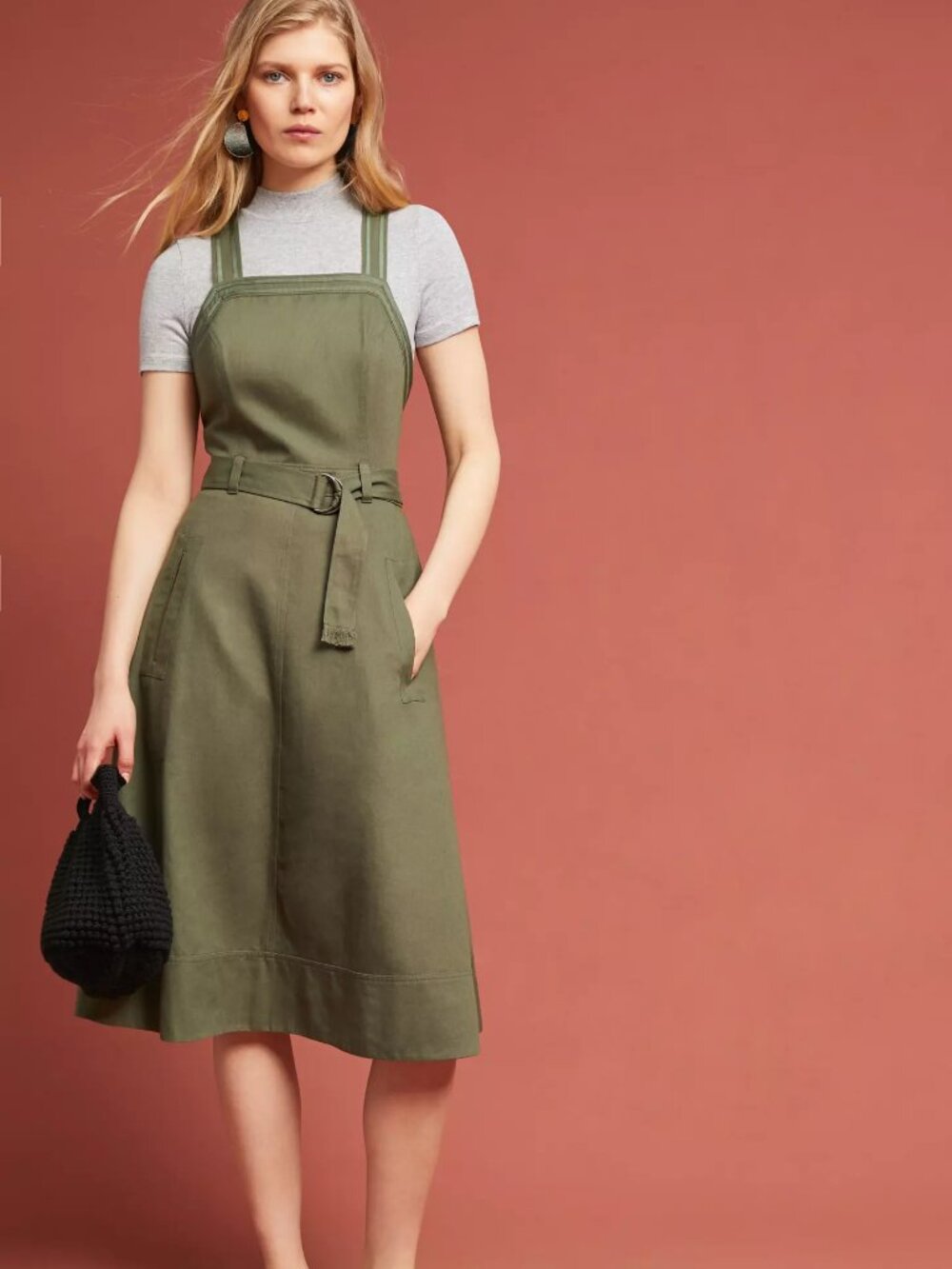 Anthropologie Maeve Chino Apron Midi Dress Green - Size 4